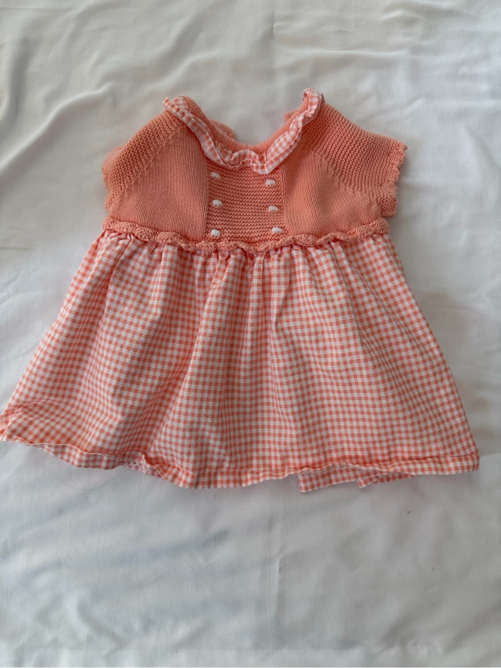 Spanish 🇪🇸 Pecesa Baby Spanish Peach Gingham Knit-Top Baby Dress